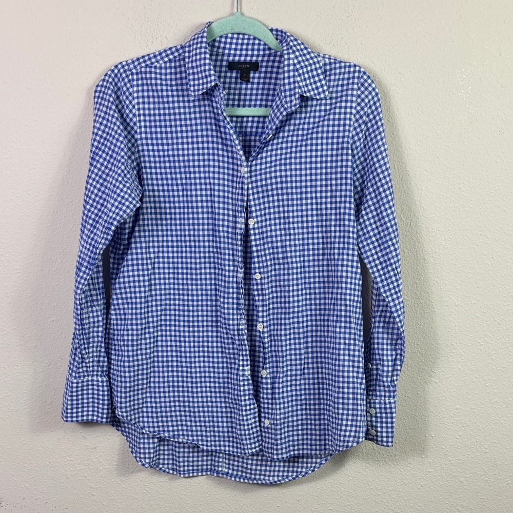 J. Crew Blue‎ White Gingham Lightweight Button Down Shirt size 4